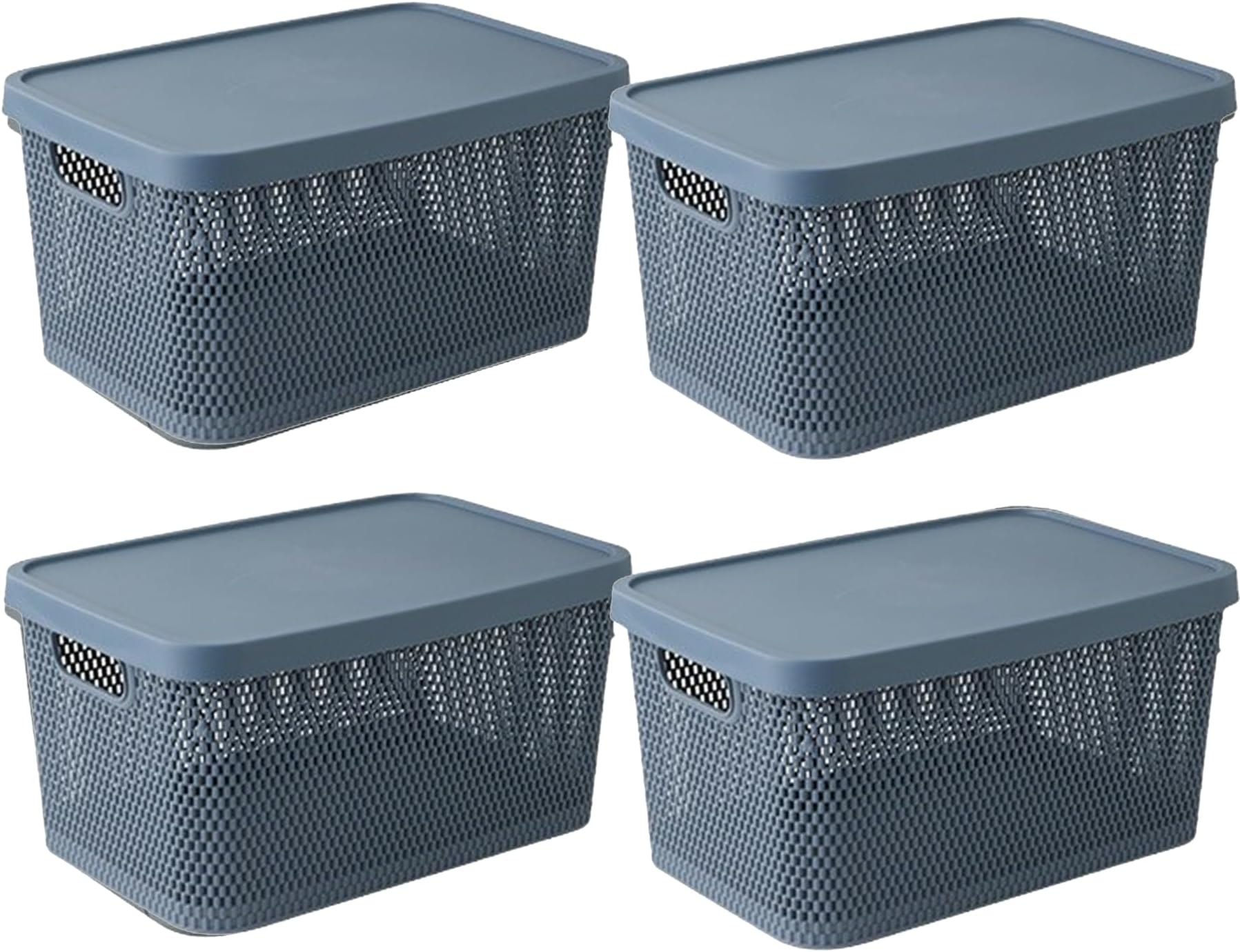 Spesh 4 Pcs Storage Boxes with Lids 3.5L Small Storage Baskets Stackable Plastic Storage Boxes for Home Office Cupboard(Blue, 24 * 17 * 12cm)