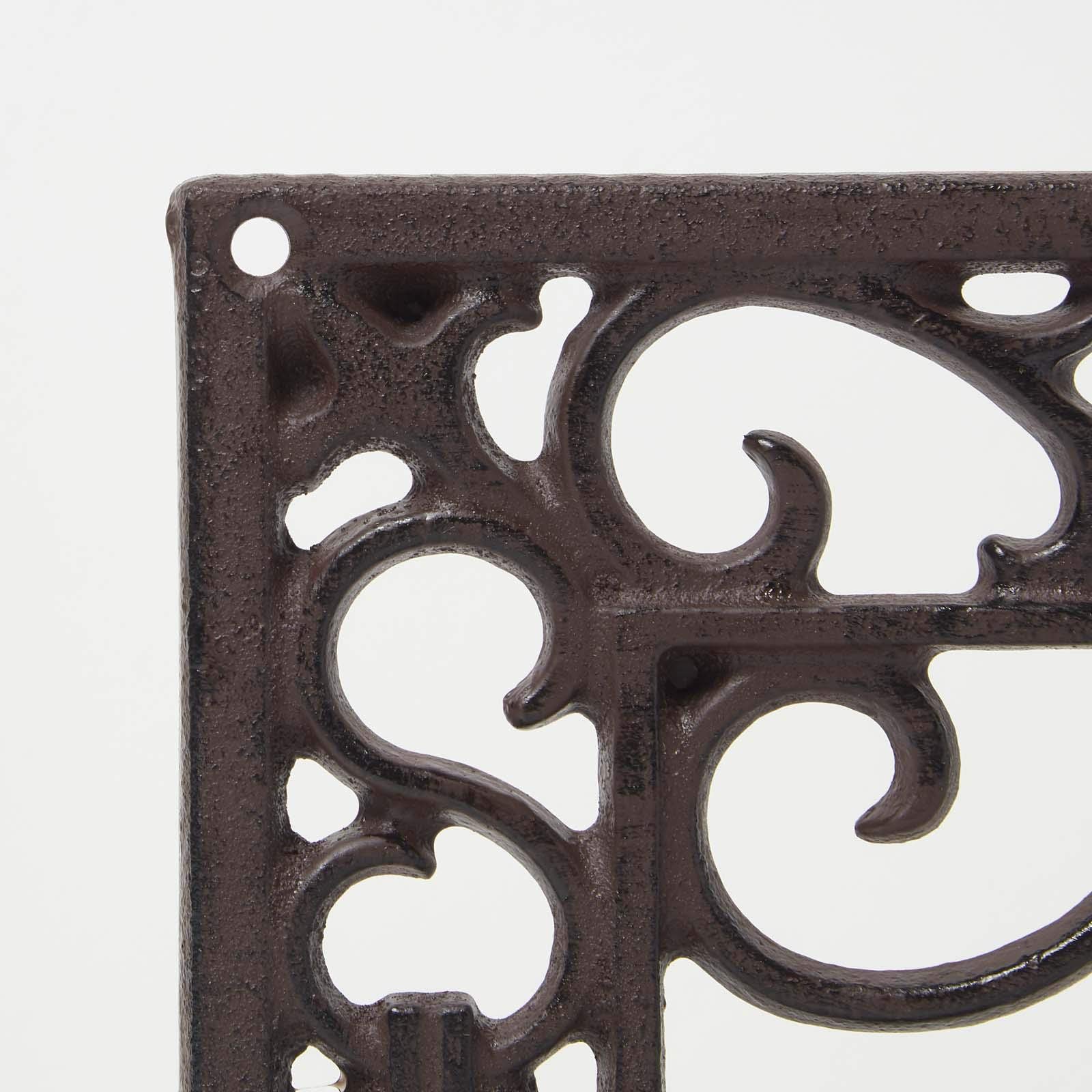 HOMESCAPES Portavaso da parete in ghisa, grande, marrone, stile parigino, con 3 supporti per vasi per piante, decorazione per interni ed esterni, larghezza 51 cm