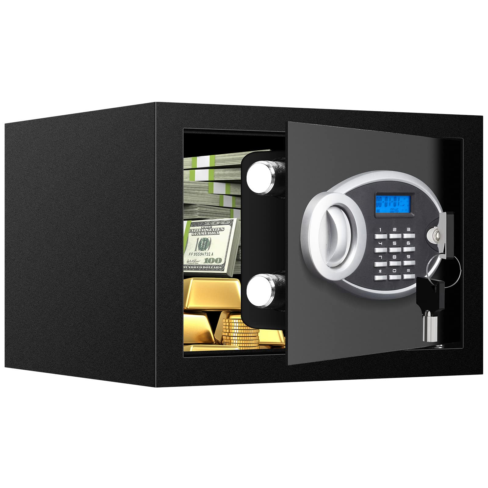 0.7 Cubic Small Safe Box Fireproof Waterproof, Digital Home Security Box with Programmable Keypad and Spare Keys, Document Safe for Money Firearms Medicine Valuables