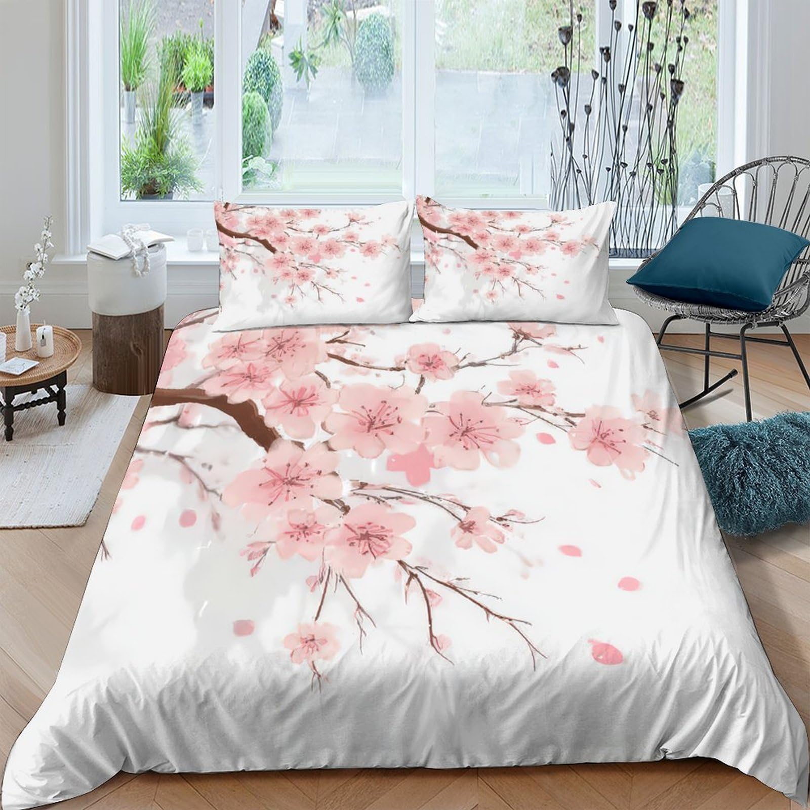 Ctjqhvkz Style-7 3D Printed Sakura Blossom Fitted Sheet Microfiber Breathable Cherry Flower Bed Cover For Bedroom Living Room Decor Single（135X200cm）