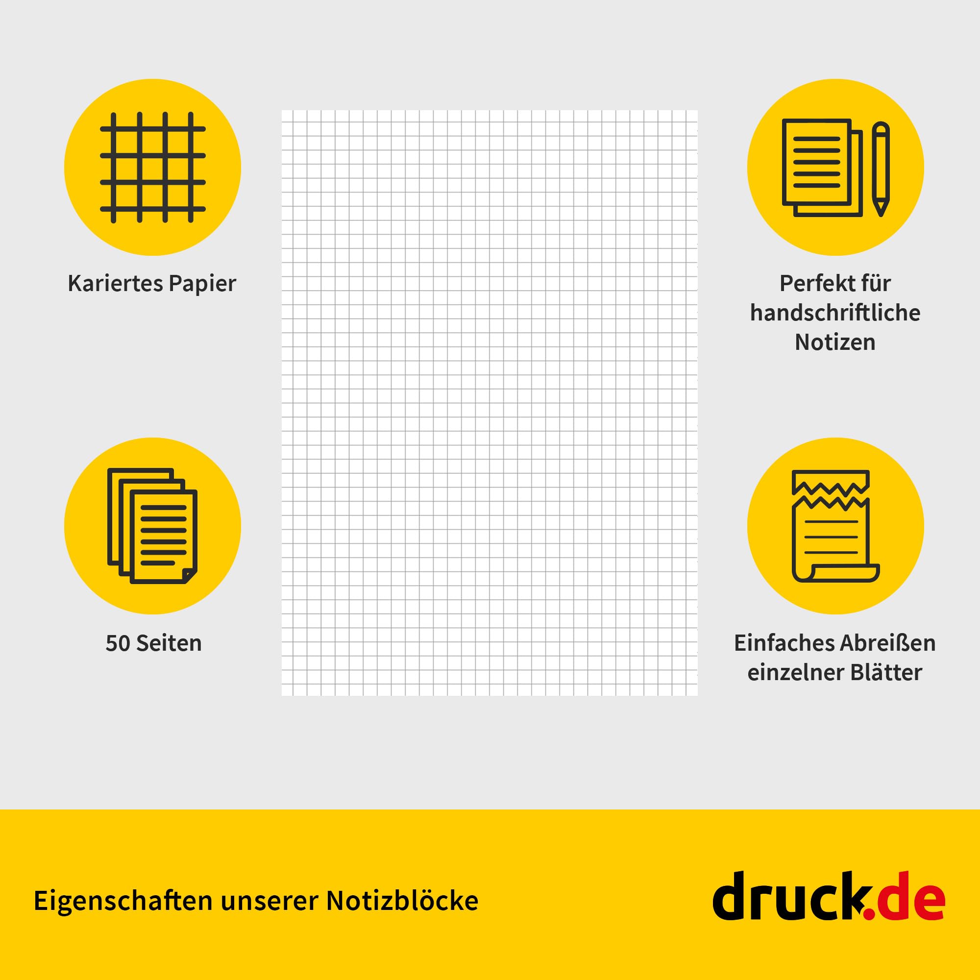druck.de Notizblöcke Set A4 kariert - 20 Blöcke - 50 Seiten pro Block | Notizblöcke Set A4 kariert, 20 Blöcke, 50 Seiten pro Block, A4
