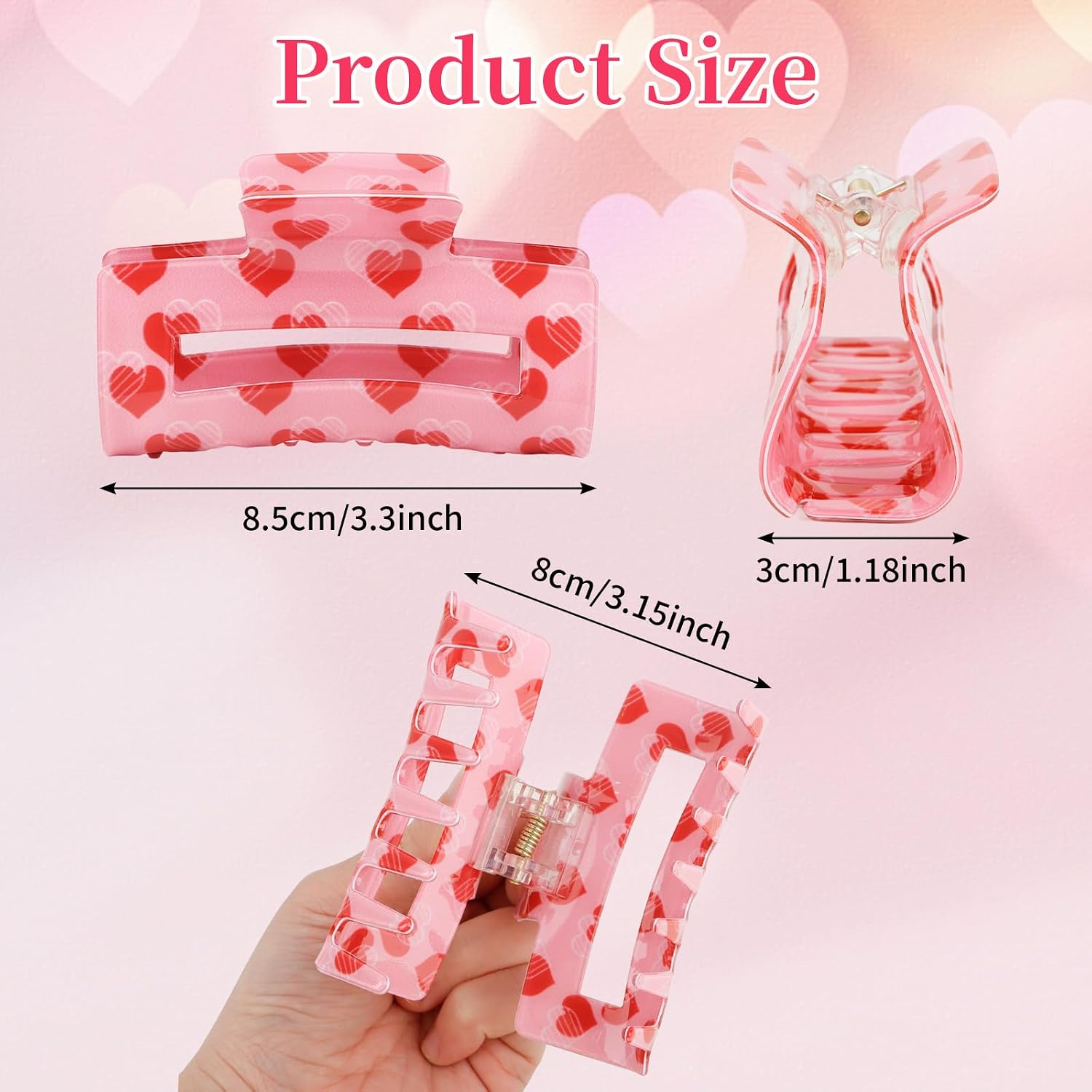 Jaciya Valentines Hair Claw Clips for Women Red Heart Hair Clips Valentines Day Decorations