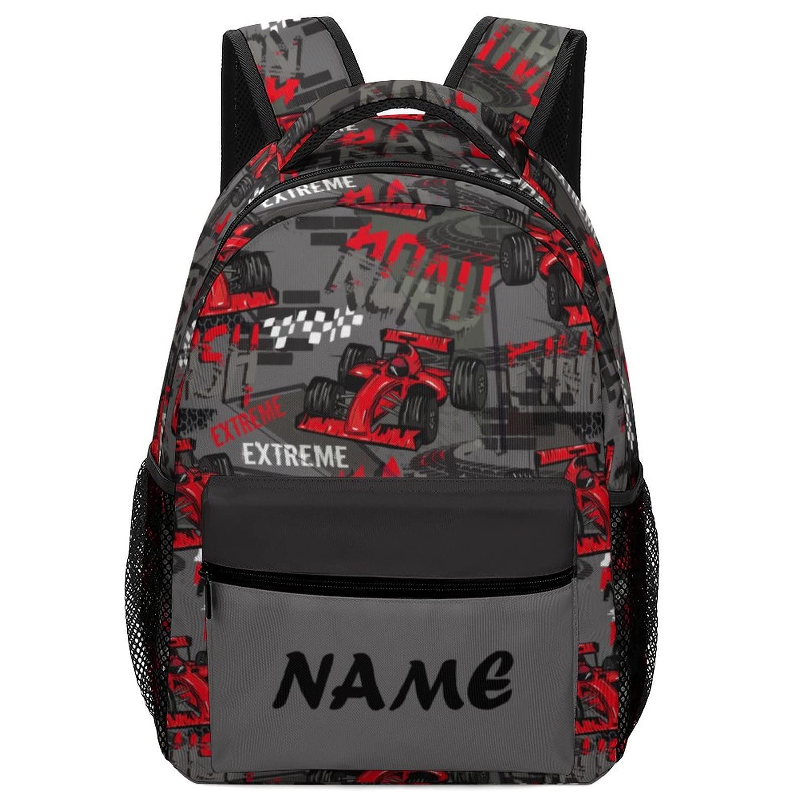 Aicihert Custom Cute Red Car Backpack Personalized Name Text Backpack Daypacks Customized BookBags School Bag for Student Boys Girls