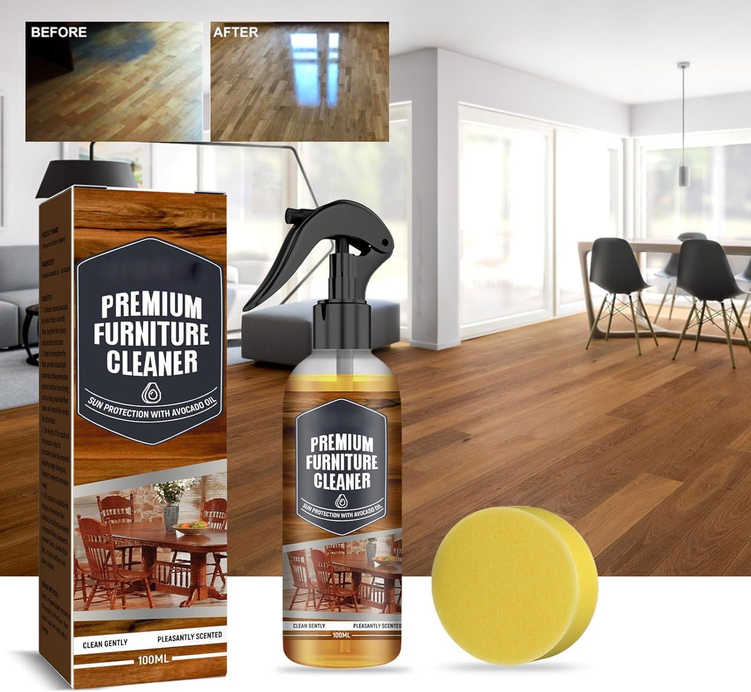 Pulidor de cera de abeja natural de 100 ml para muebles, espray de cera de abeja natural, limpiador de muebles premium, spray de cera de abeja micromolecularizada natural, para suelo, mesa, silla,
