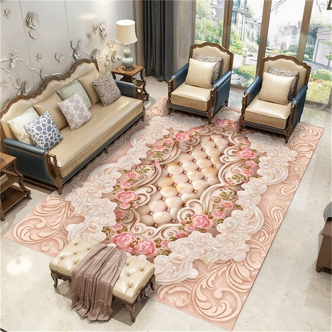 Tapis de cuisine lavable insonorisant 120X200CM moquette salon rose