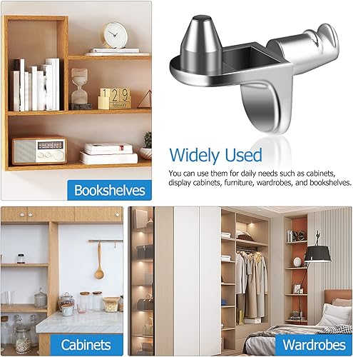 Miniatura 6 de TEHAUX 40 clavijas de estante en forma de L, soportes de estante de gabinete chapados en níquel para cocina y muebles, clavijas de soporte con