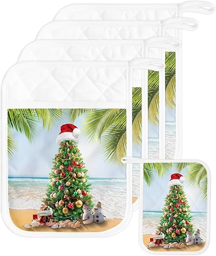 Miniatura 9 de Juego de 5 agarraderas de tela de toalla para cocina, antideslizante y aislante de calor, juego de 5 agarraderas de tela de toalla con bolsillo,