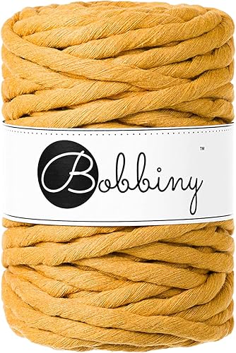 Bobbiny Cordón de macramé de una sola capa de 0.354 in (mostaza) 33yds98 pies (100% algodón reciclado)