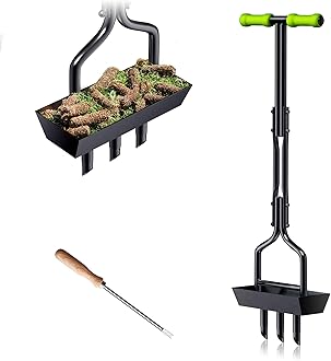 Lawn Aerator, EEIEER Hollow Tine Aerator Core Aerating with Storage Tray & Garden Tool, T-Handle Grass Aerator Heavy Duty Aeration Lawn Scarifier Manual Lawn Aerators for Compacted Soils, Green Handle