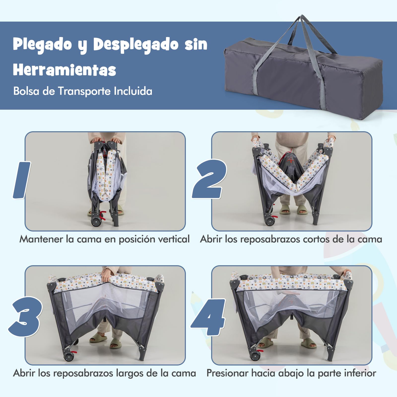 COSTWAY 5 en 1 Cuna de Viaje para Bebé con Colchón, Parque Infantil para Bebés con Cambiador de Pañales, Caja de Música y Juguetes Colgantes, Cuna Bebe con Bolsa de Almacenamiento (Gris)