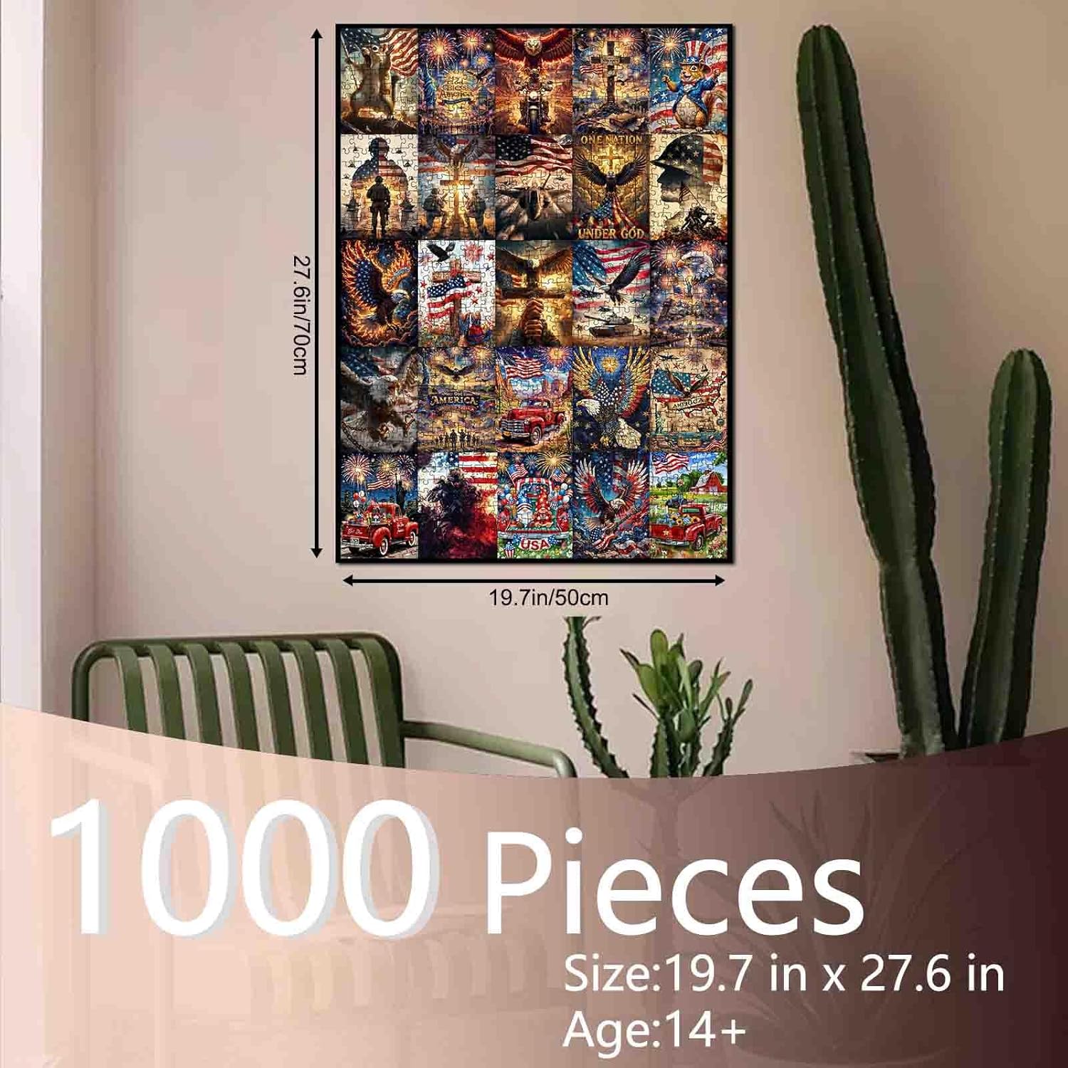 Patriotic American Collage Jigsaw Puzzles for Adults 1000 Pieces USA Flag Americana Eagle DIY Puzzles for Family Activity Games 4th of July Independence Day Vintage Art Puzzle Home Decor Craft Gifts