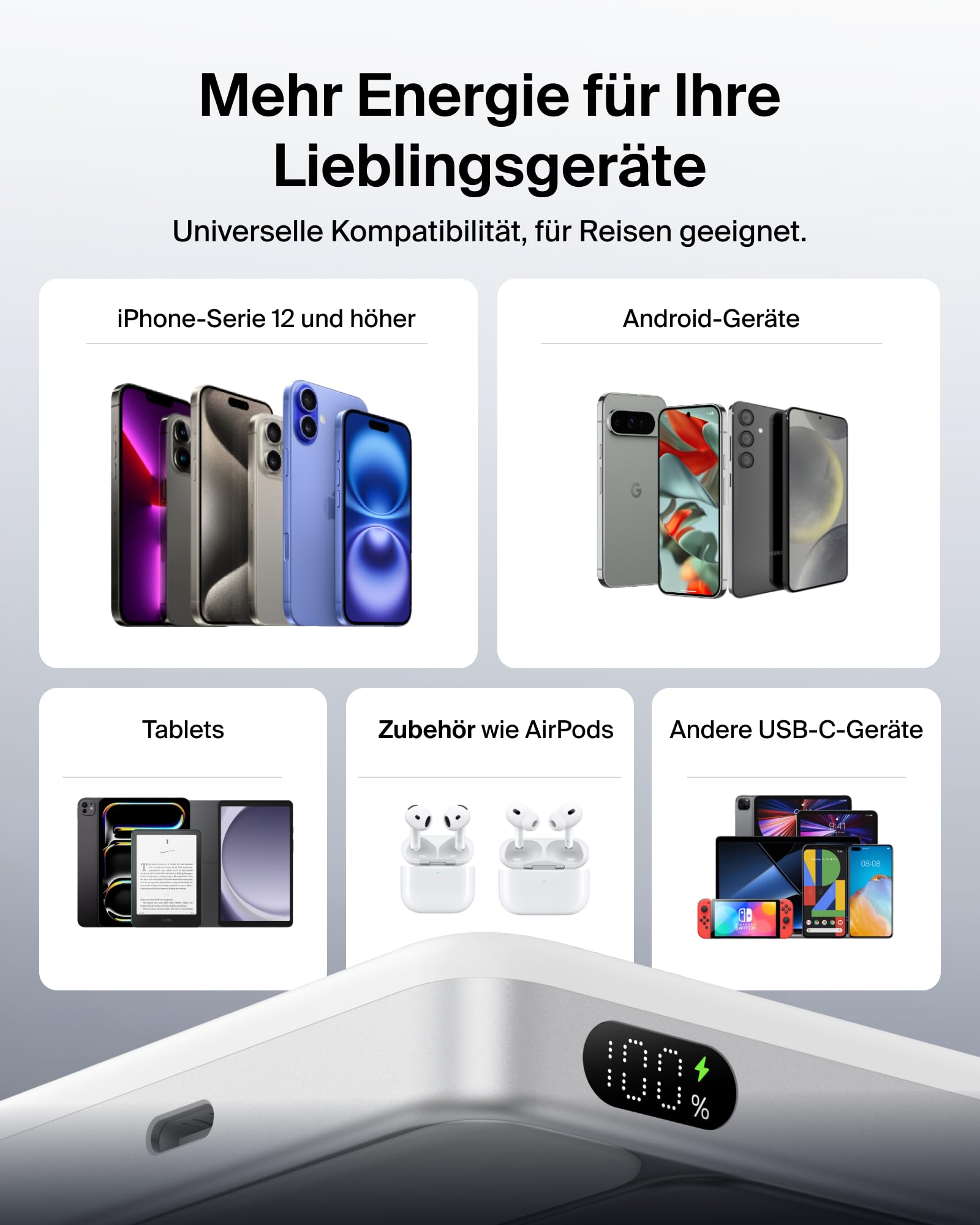 Belkin UltraCharge 10000mAh Magnetische Power Bank, USB-C Port – Weiß | 10K Powerbank Kabellos, Dünn, Qi2-zertifiziert, 25W, Magnetring, USB C Port, Bereits Geladen, Kabel, Geeignet für Flugreisen