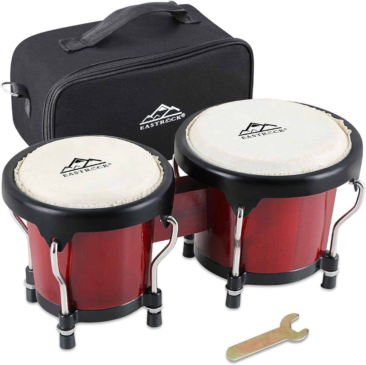 Bongo Drum Juego de bongos de 4" y 5" para adultos principiantes profesionales instrumentos de percusión de tambor de madera y metal afinables con llave de afinación (rojo)