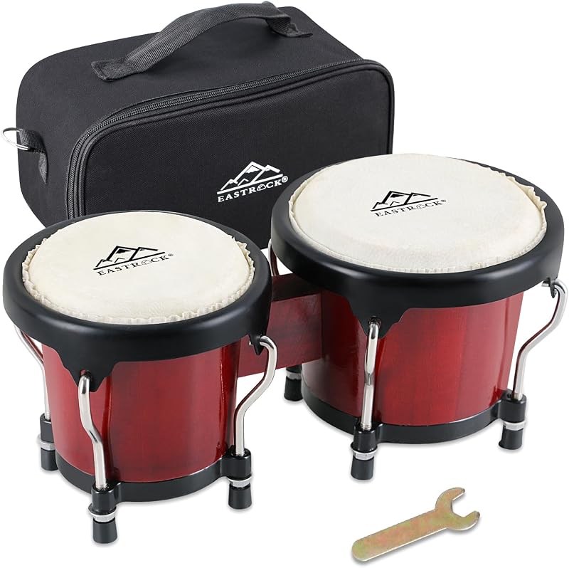 Bongo Drum Juego de bongos de 4" y 5" para adultos principiantes profesionales instrumentos de percusión de tambor de madera y metal afinables con llave de afinación (rojo)