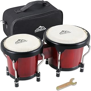 Bongo Drum Juego de bongos de 4" y 5" para adultos principiantes profesionales instrumentos de percusión de tambor de madera y metal afinables con llave de afinación (rojo)