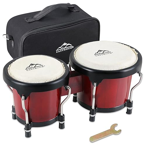 EASTROCK Bongo Drum 4” and 5” Bongos Set for Adults Beginners Professionals Tunable Wood and Metal Drum Percussion Instruments With Tuning Wrench (Red)