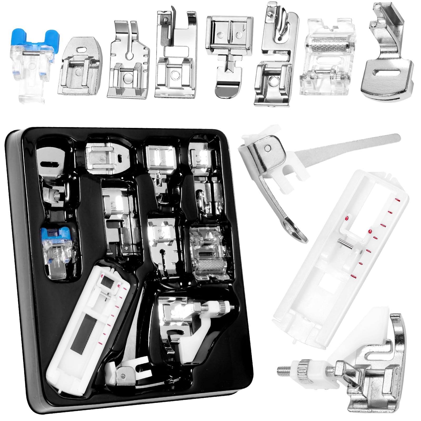11 Pieces Sewing Machine Presser Foot Set Fits for Most Low Shank Snap-On Singer, Brother, Babylock, Euro-Pro, Janome, Kenmore, Sewing Machine Spare Parts Accessories
