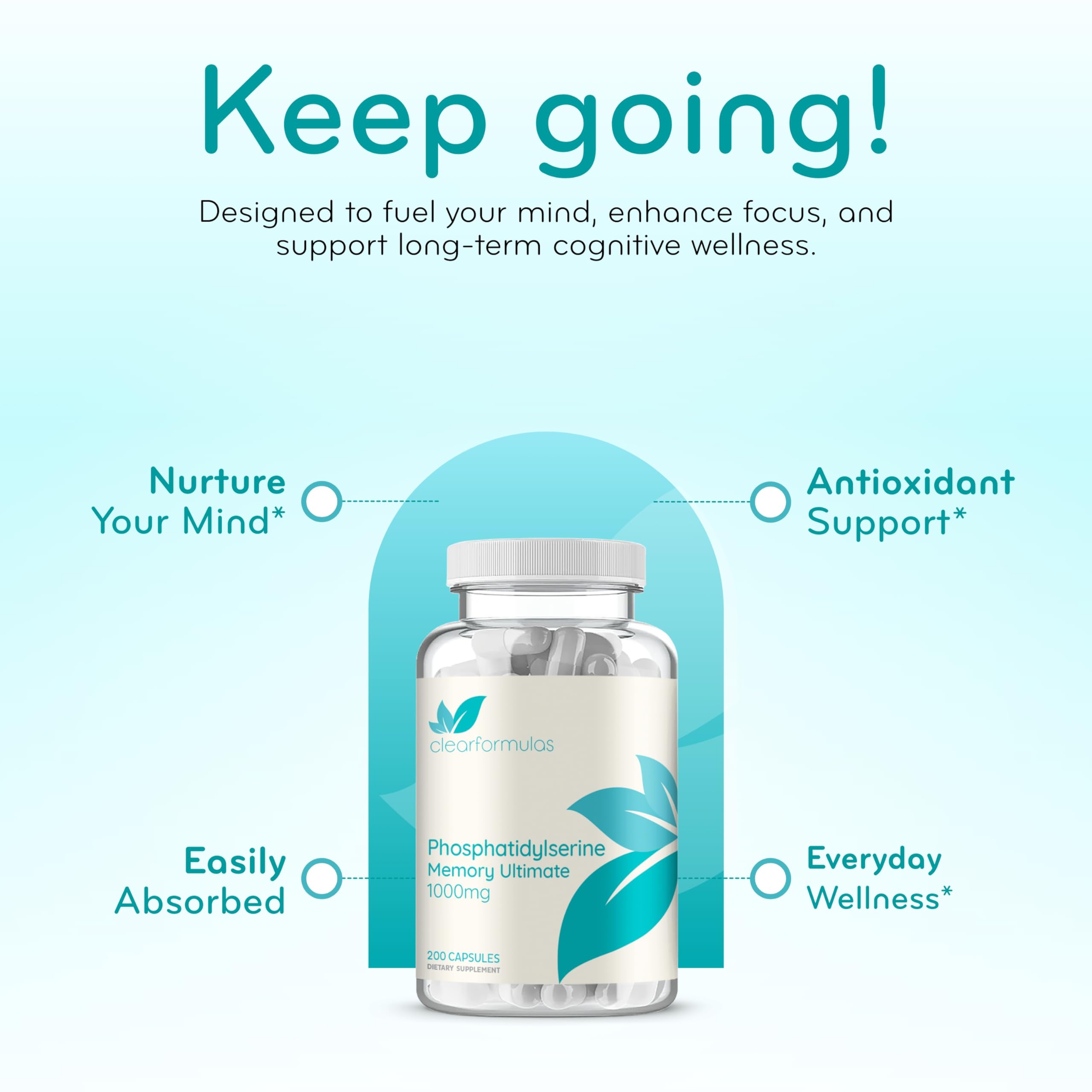 Phosphatidylserine Nootropics Brain Support Supplement - Advanced Memory Supplement for Brain Function Support with DMAE Gotu Kola and Ginkgo Biloba - Non-GMO Vegan & Made in The US (60+ Servings) — Amazon image 4