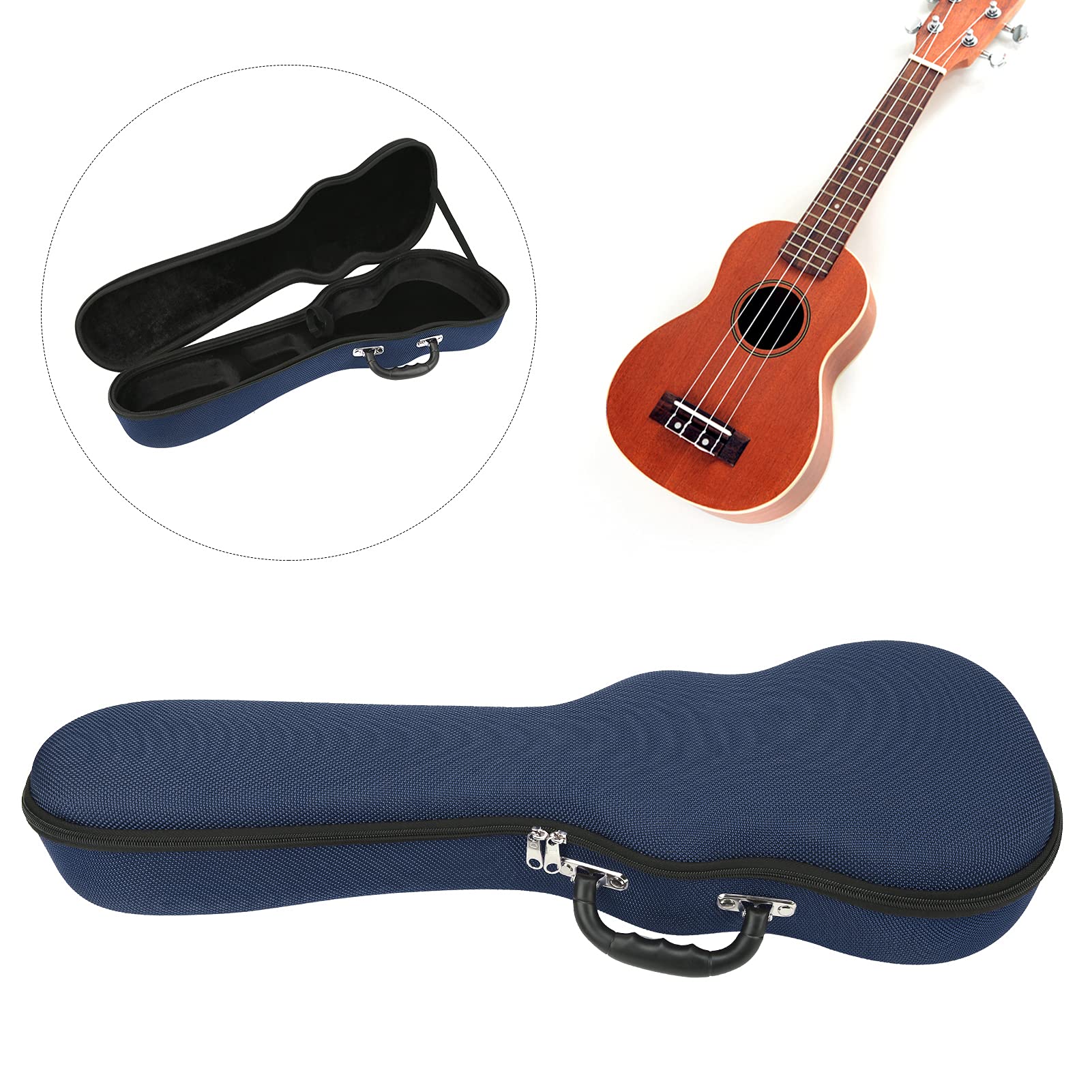 Harter Ukulele-Koffer, Wasserdichte Ukulele-Tasche, 1200D Polyester mit EVA für 23 Zoll 24 Zoll, Doppelreißverschluss, Weiches Futter, Rucksack Zum Tragen für Studenten, Reisen, Üben (23/24