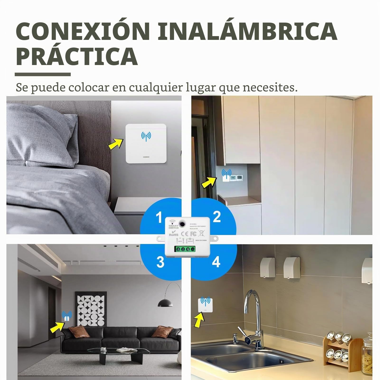 Interruptor de Luz Inalámbrico Kit, Interruptor Inalambrico con Receptor 433MHZ 220V, Wireless Light Switch Sin Cableado para Lámpara, Hasta 50 m de Alcance Batería no Incluida