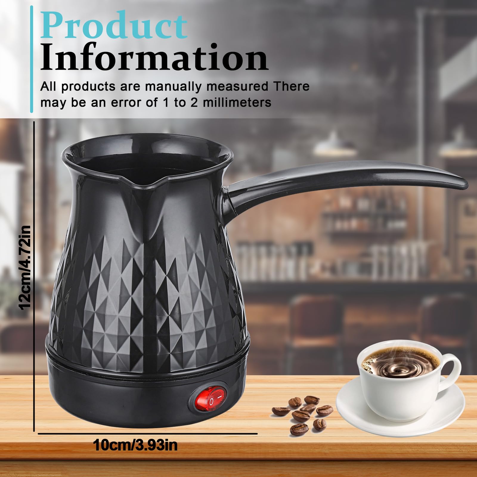 Caffettiera Elettrica Turca 500 Ml, Riscaldamento Rapido 600W, Acciaio Inox, Manico Rimovibile, Spegnimento Automatico, Verde