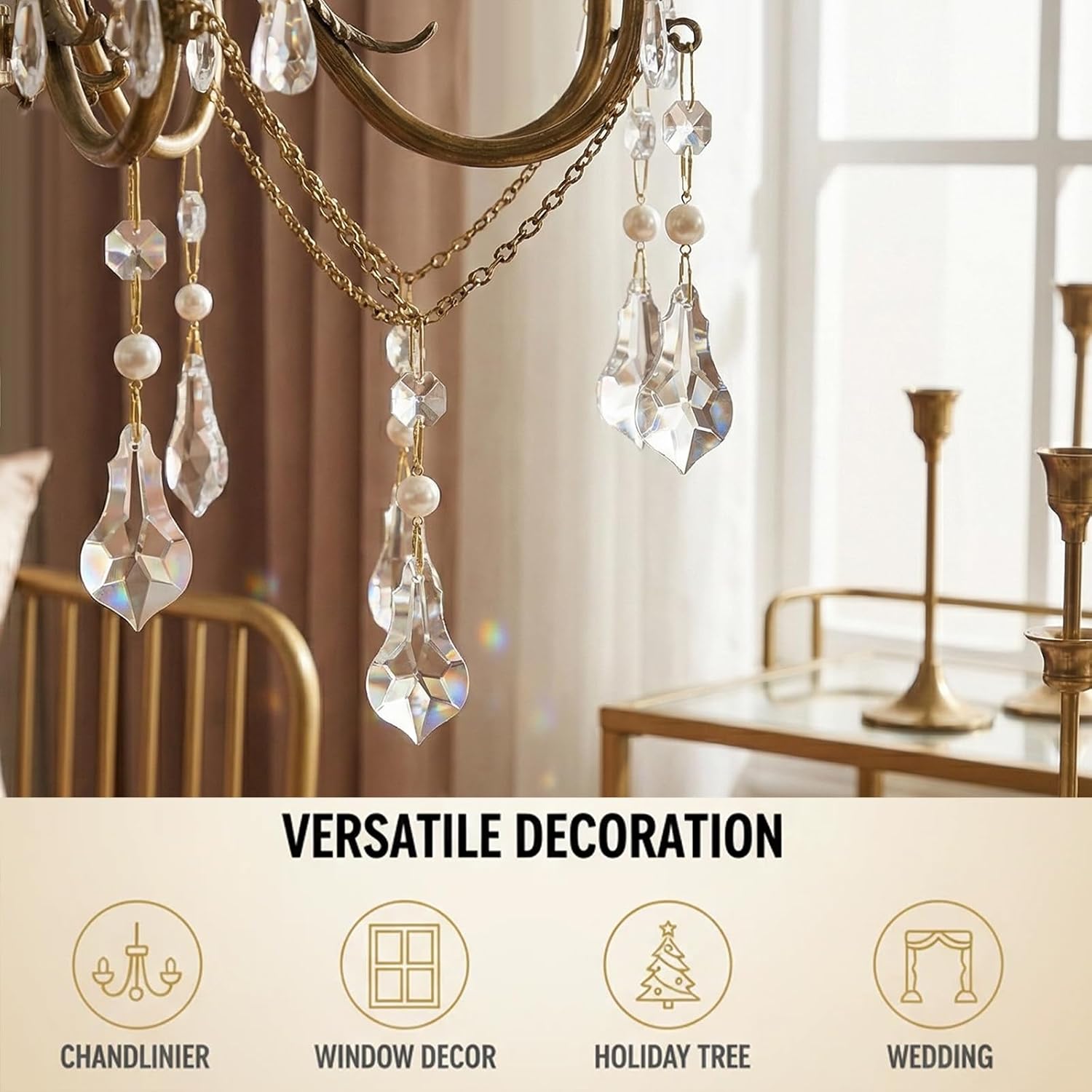 24 Pcs 2“ Pendant Chandelier K9 Crystal Decorative Hanging Ornaments - Clear Glass with Pearl Prism Pendants with Hooks for Lighting Repair, Suncatcher & Home Decor