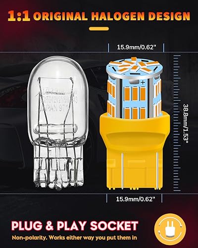 Miniatura 2 de UNXMRFF 7440 7443 Bombillas LED para luz intermitente, amarillo ámbar, superbrillante, 7441 7444 T20 W21W, bombilla LED para luces intermitentes,