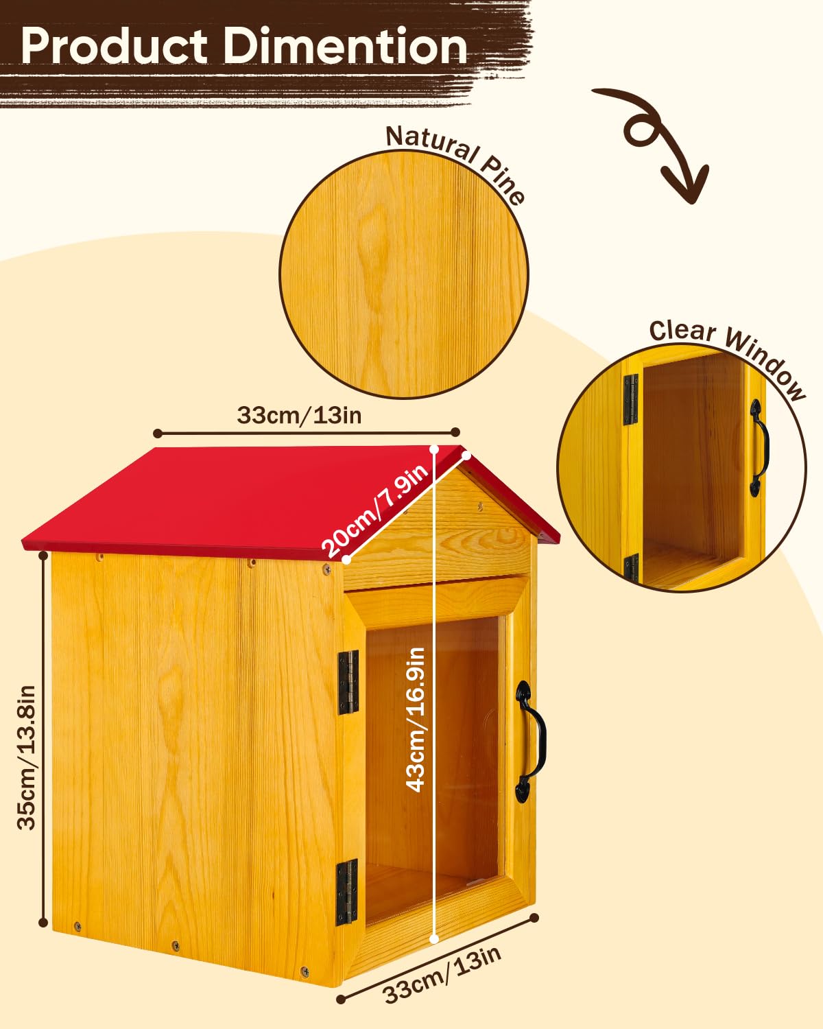 Little Library Box Outdoor - Armadietto in legno con tetto rosso per libri, letteratura e giornali