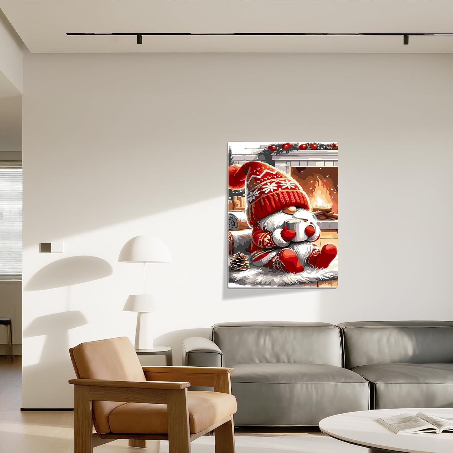 ossomo Paint by Numbers Kit for Adults Beginners with Wooden Frame,Christmas Gnome Paint by Number on Canvas,DIY Painting Kits Art Crafts Suitable for Home Wall Decoration 8x12inch