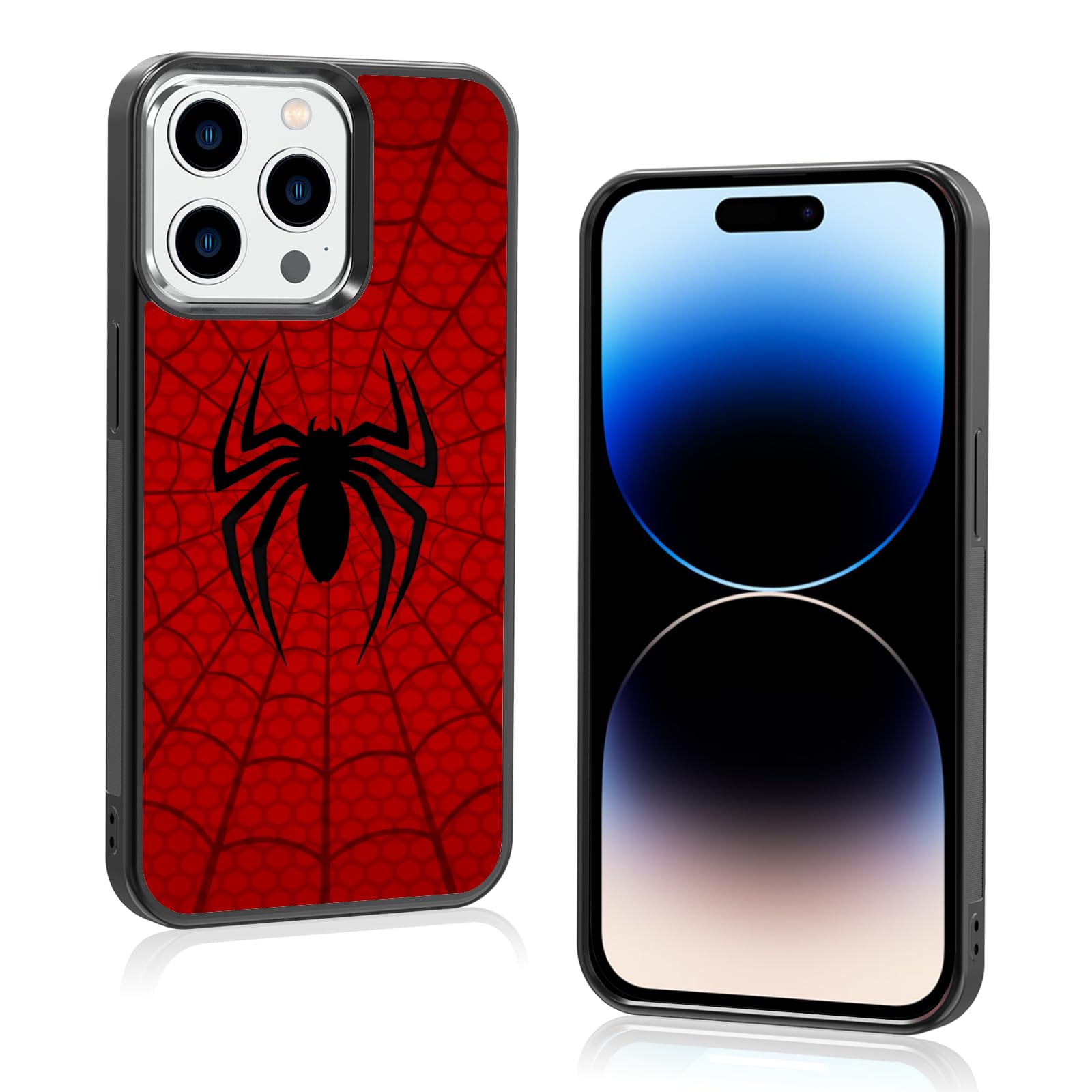 New Red Phone Case Compatible with iPhone 14 Pro - Shockproof Protective Designer Cute Cool Cover Spider-Web Phone Case for Girls Women Man Boy Black Red Phone 14 Pro 6.1 Inch Case for Black