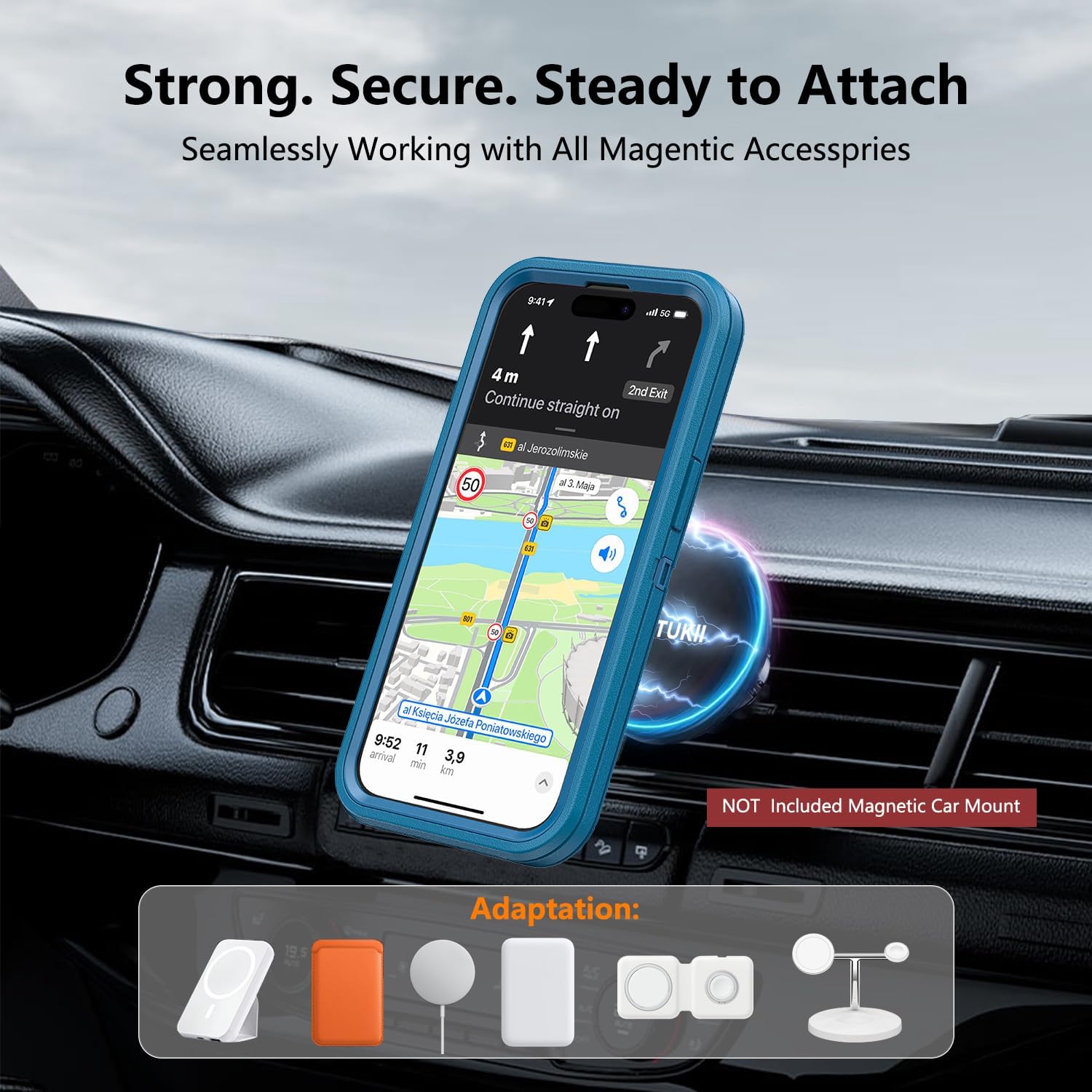 Magnetic Case with Belt Clip Holster, Heavy Duty Protective Phone Case, Shockproof Magnetic Phone Cover for iPhone 13/14/15 6.1" Sea Blue - Image 2