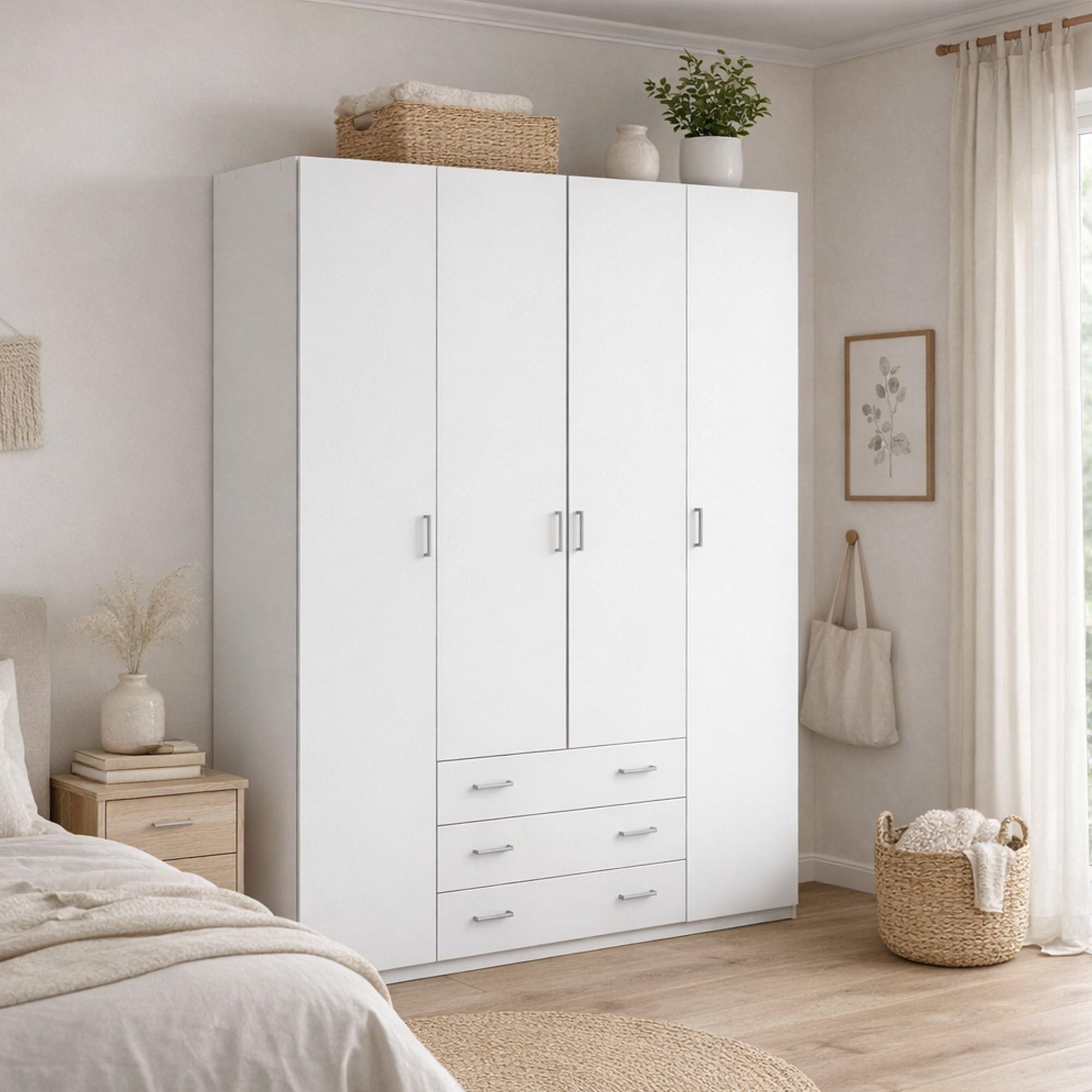 Dmora - Guardaroba grande Francine, Mobile camera da letto, Cabina armadio portabiti, Armadio appendiabiti, 154x50 h200 cm, Bianco