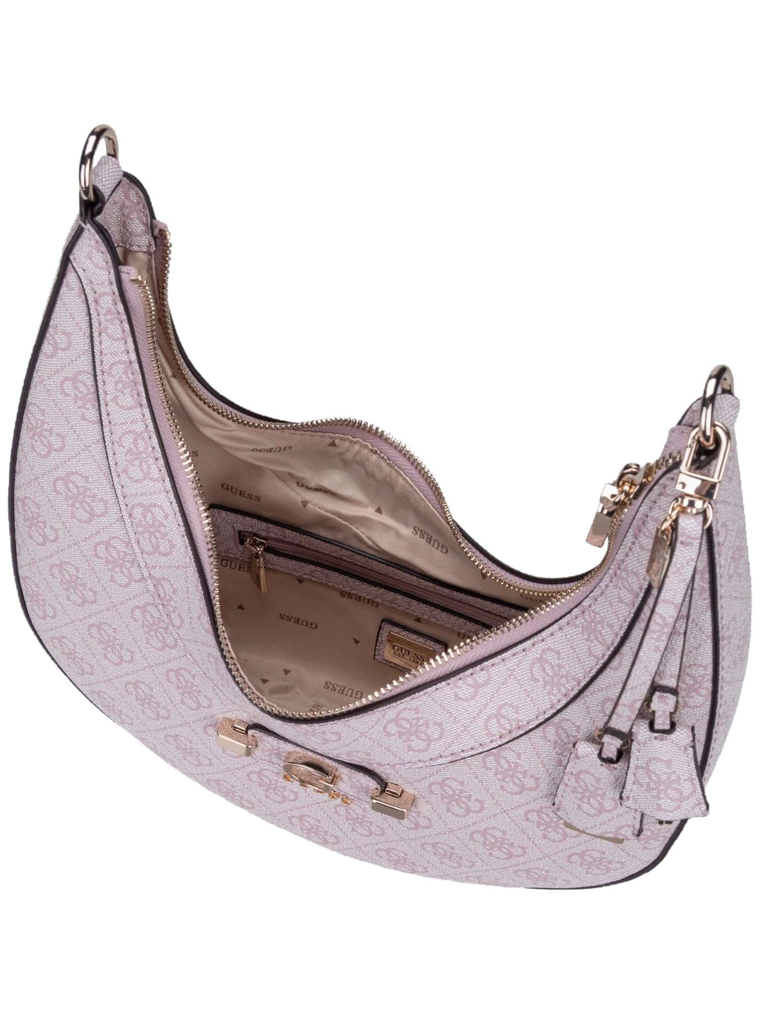 GUESS Torba na ramię Lindsey Hobo Orchid Logo stary róż
