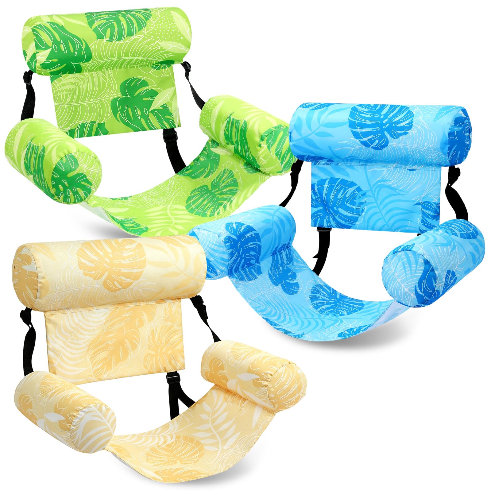 Sonwyoung 3 Pack Inflatable Pool Floats Chairs Adult Floating Lounge Summer Chair Adjustable Hammock Water Floating Chair Swimming for Party Beach Water Lake Fun(Tropical Leaves Style,Classic Color)