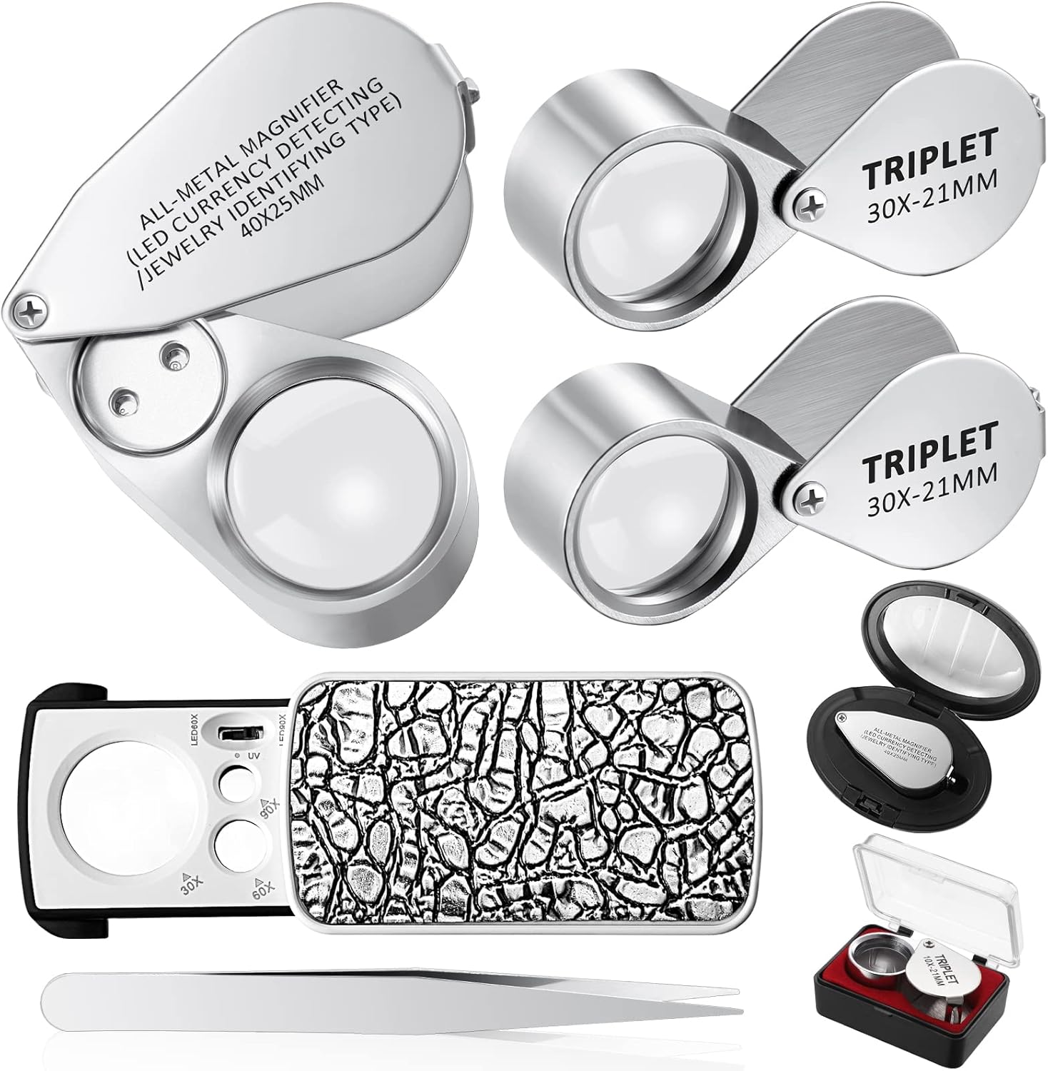 Therwen 5 Pcs Jewelers Eye Loupe Set 10x 20x and 40x Pocket