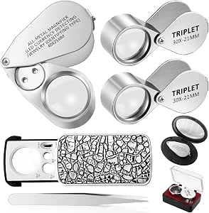 2-Pack Jewelers Loupe Magnifier With Light - 30X 60X 90X Magnification, Blue, Portable Jewelry Loop