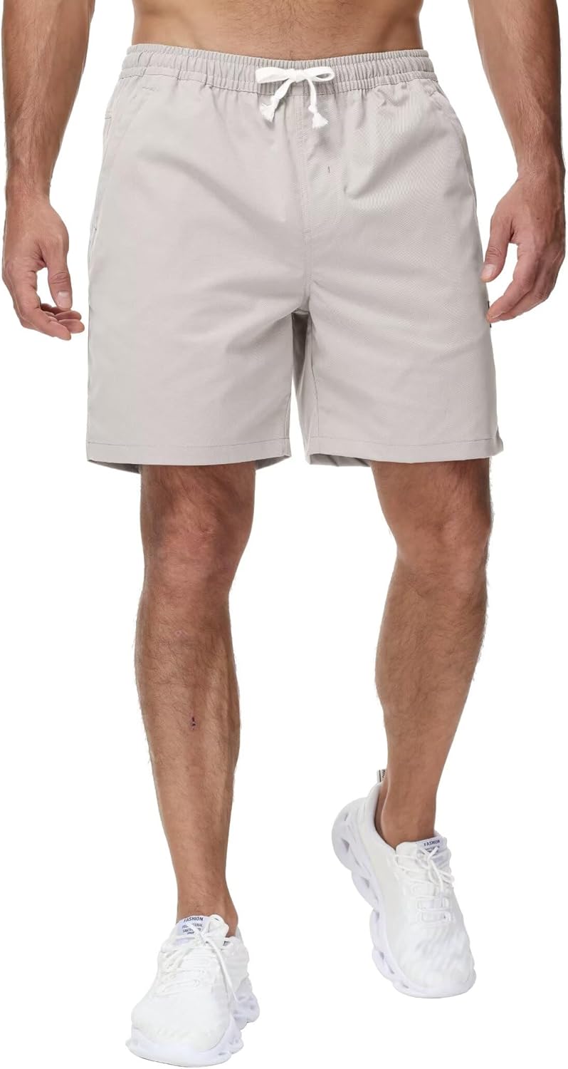 Yundobop Men's Casual 7 Inch Shorts Twill Drawstring Summer Beach Stretch Golf Shorts with Zipper Pockets - Image 2