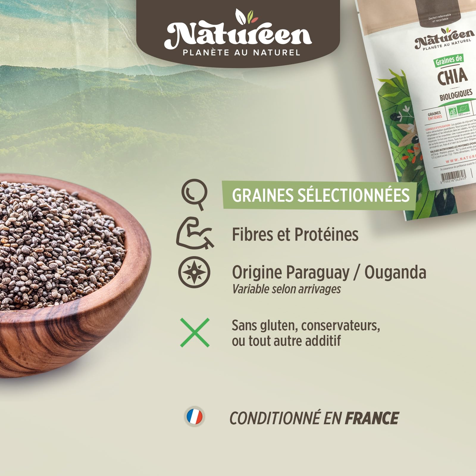Planète au Naturel Graines de Chia Biologique 2 kg - 2 sachets de 1kg