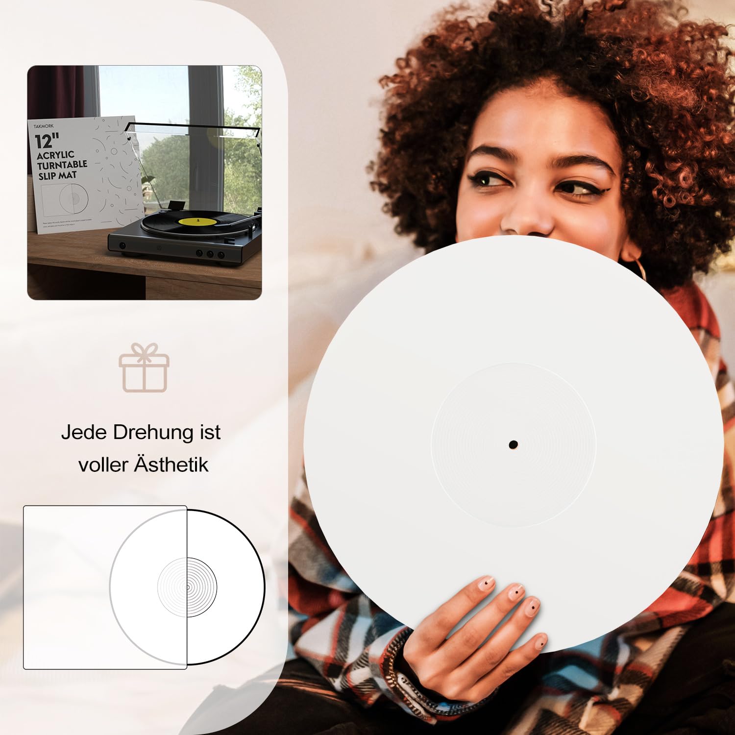 Turntable Mat Record Platter Slipmat: Acrylic Record Player Platter Vinyl Slipmat for Turntables Antistatic Tighter & Defined Bass, White