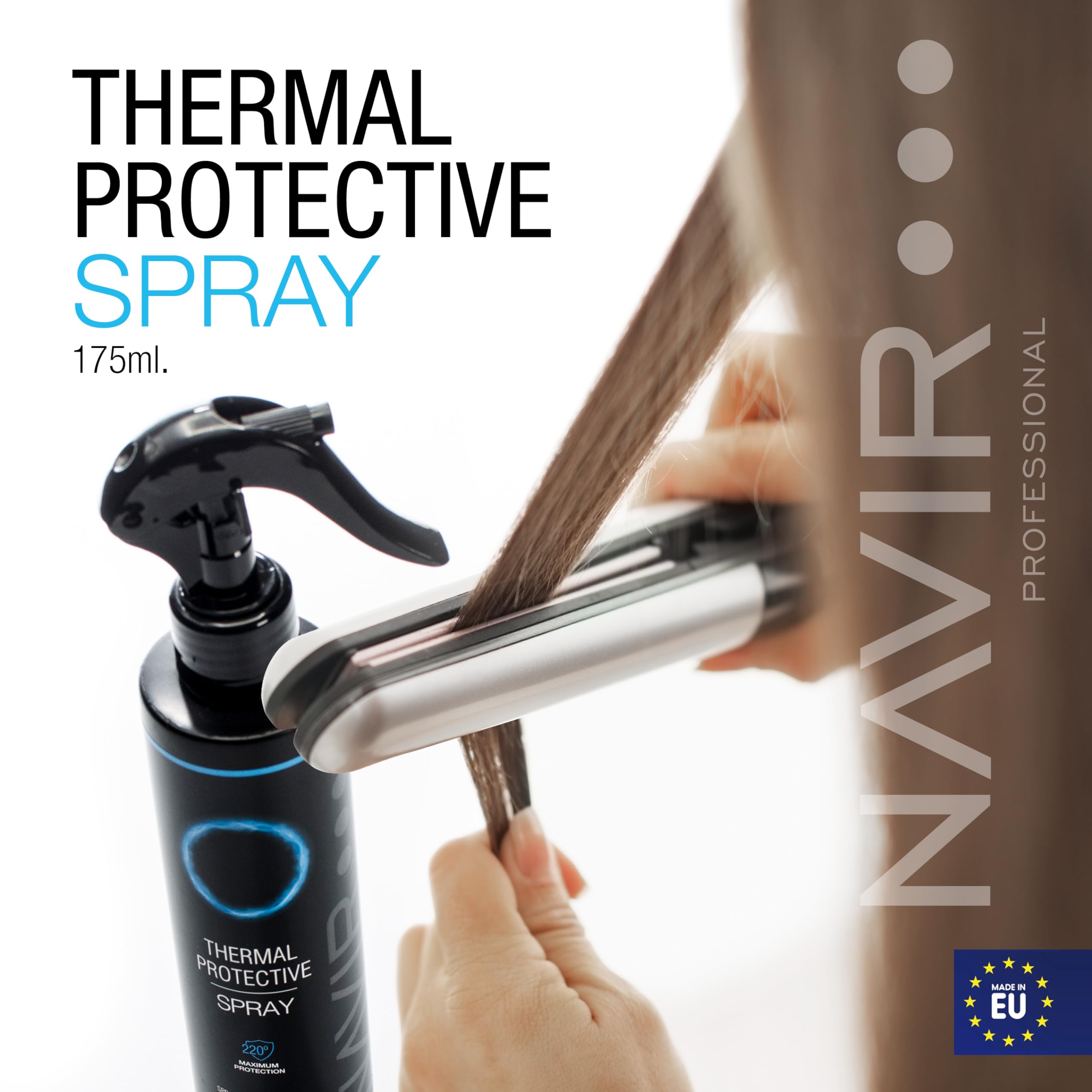 NAVIR Profesional | Spray protector térmico para el pelo - Protege tu cabello del calor de plancha y secador - Máxima protección hasta 220ºC - 175ml