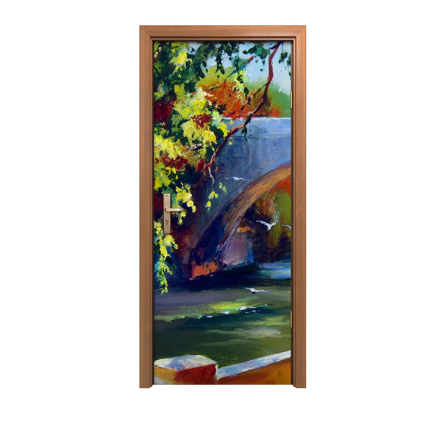 Autocollant de porte design d'intérieur décoration murale arbre et rivière