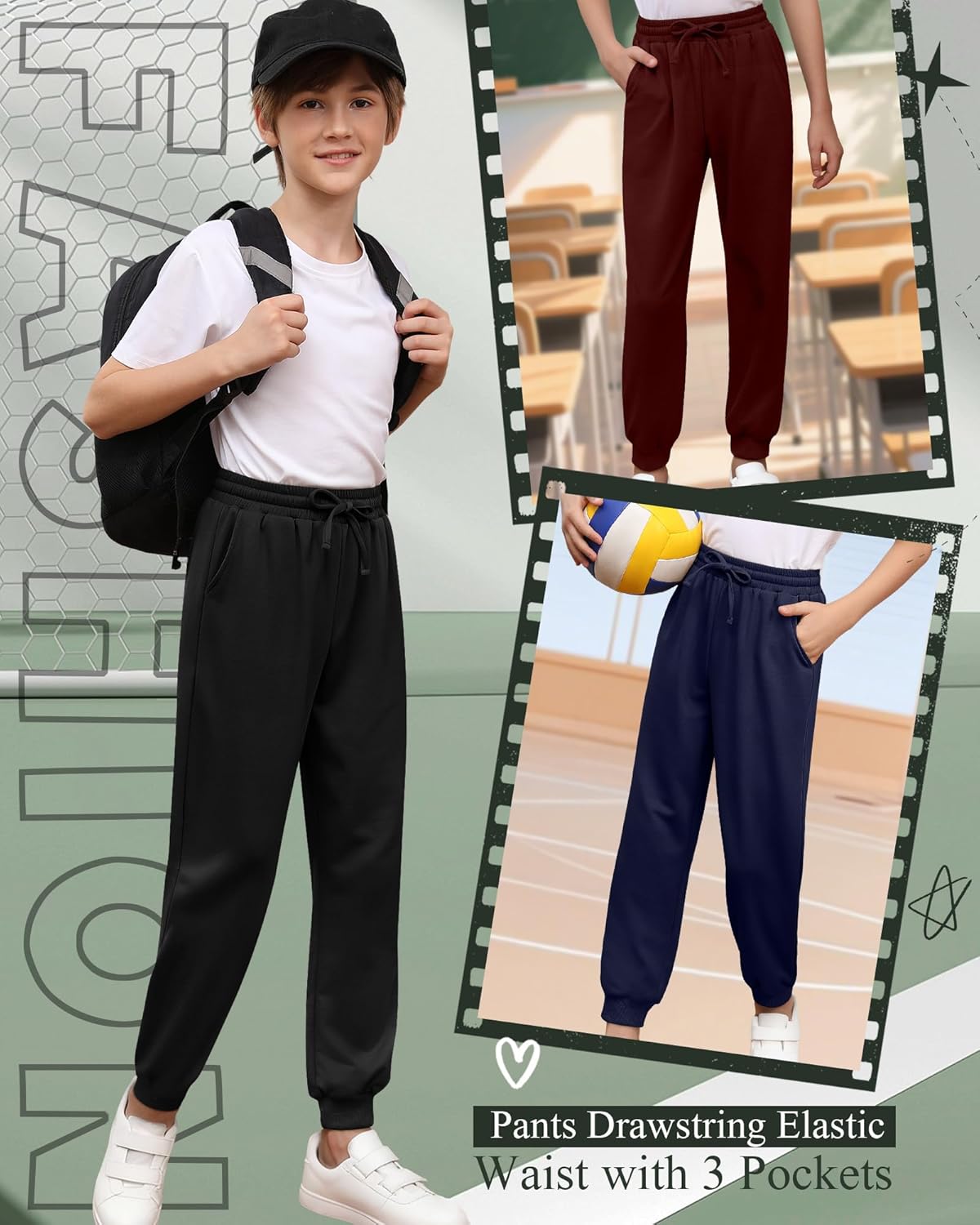 3 Pack Boys' Sweatpants Kids Athletic Joggers with Pockets Baggy Drawstring Casual Elastic Waist Pants - Image 4