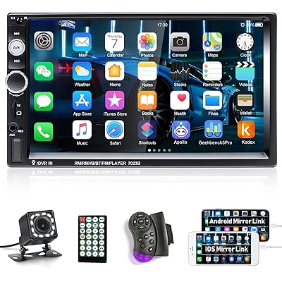 CAMECHO 7インチ ダブルディン カーステレオ オーディオ Bluetooth MP5 プレーヤー USB FM マルチメディアラジオ + 4 LED ミ …