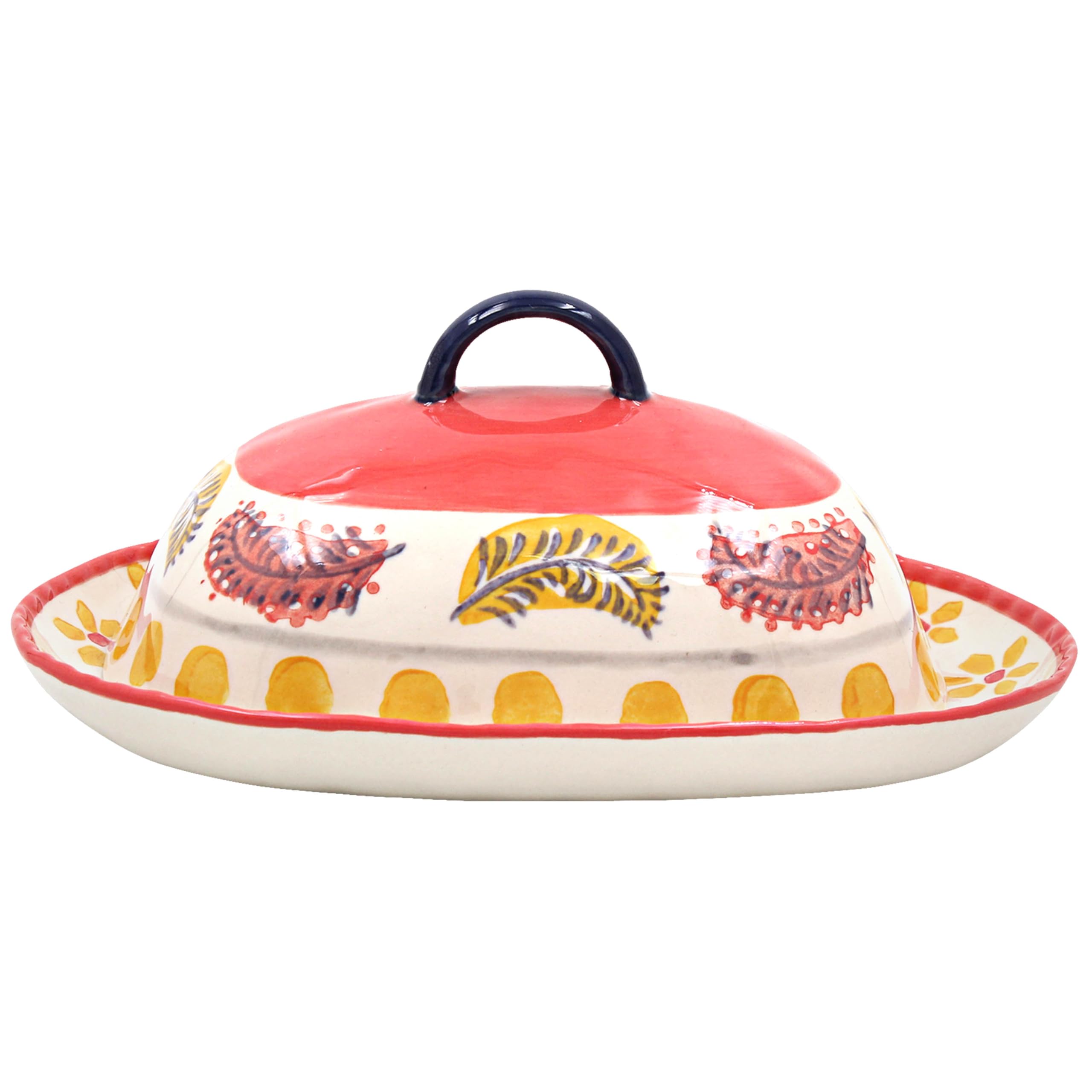 Lesser & Pavey Tuscany Hand Painted Butter Dish for Kitchen & Home | Dishwasher Safe Butter Dish with Lid for Keep Butter Fresh | Durable BPA-Free Butterdish for Butter Storage