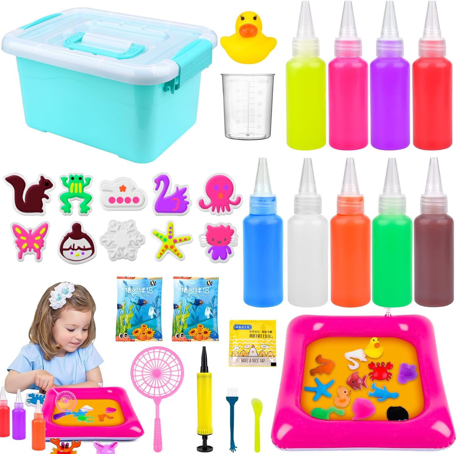 Vibbang Magic Water Elf Kit, Magic Water Gel Kit for Kids, Aqua Gelz Water Toy with 9 Magic Colors Gels 10 Molds, DIY Water Bead Sensory Toy, Creative Educational Toys Party Favor Gift for Kid