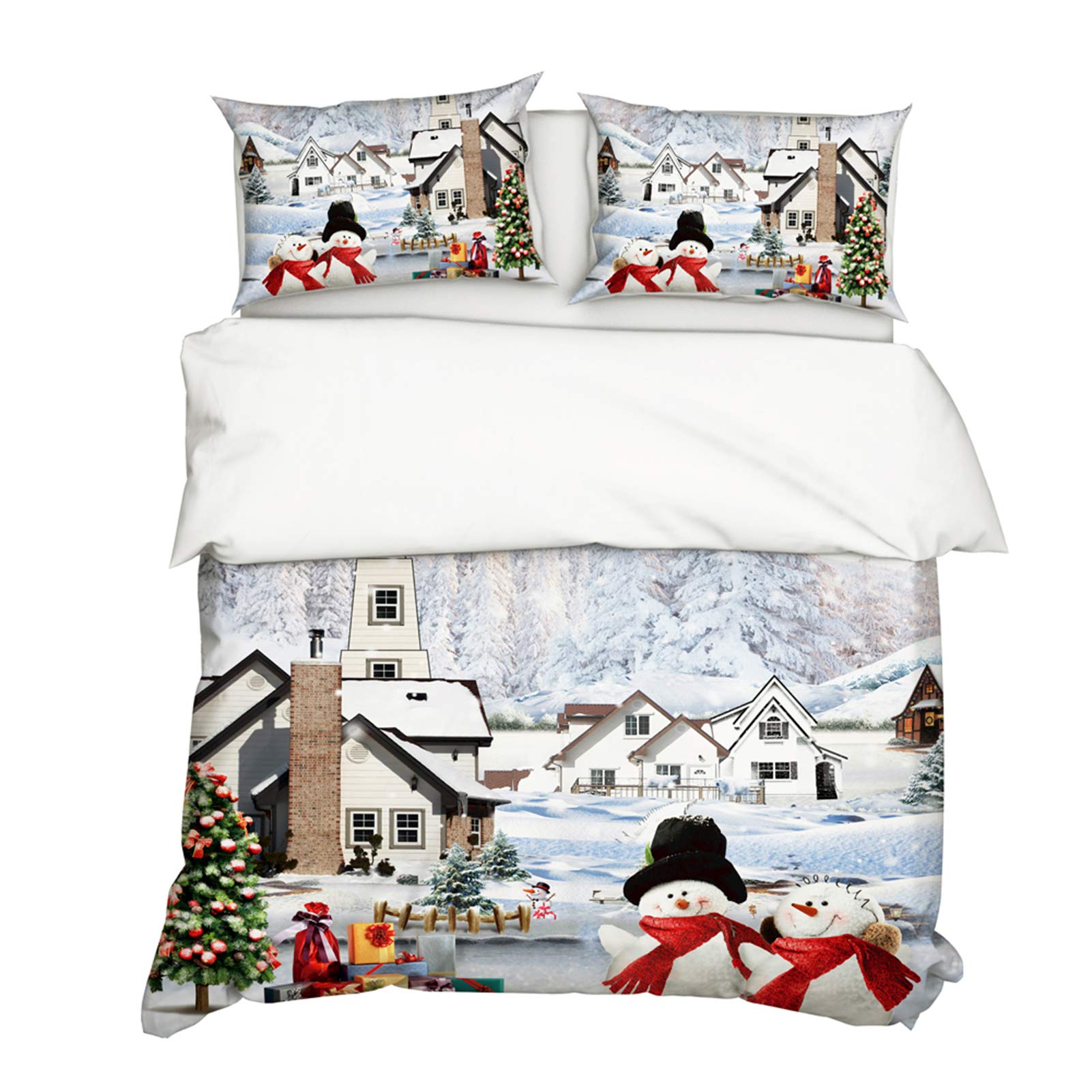 Housse de couette bonhomme de neige 3D avec sa taie d'oreiller pour lit deux personnes