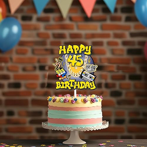 Miniatura 6 de Decoración de pastel de hip hop para hombres y mujeres, 45 cumpleaños, feliz retro, 70, 80, 90, fiesta de cumpleaños, fiesta de aniversario, cinta