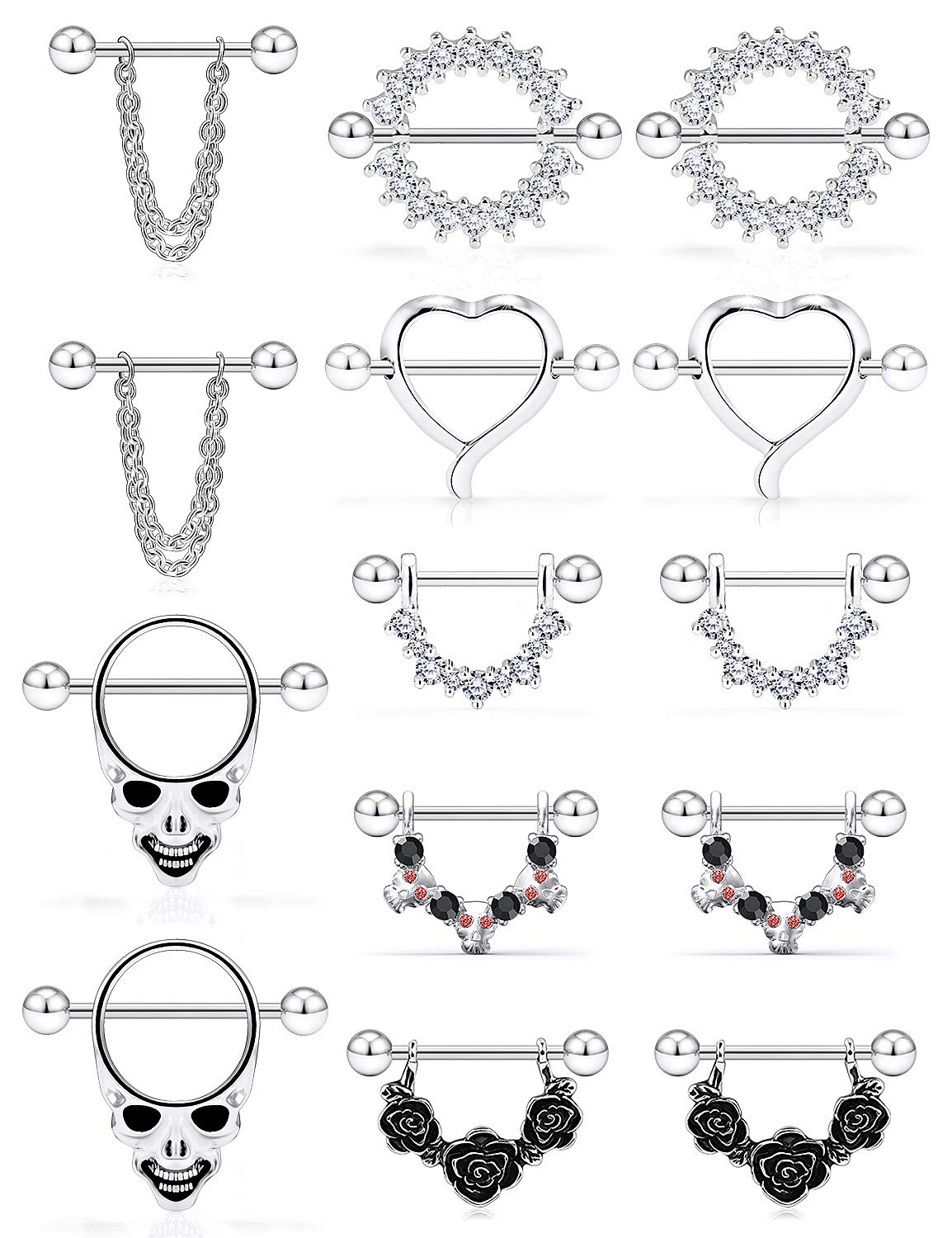 KadogohnoNipple Rings for Women Nipple Piercing Jewelry 14G Nipple Rings Surgical Steel Screw Dangle Nipplerings Nipple Shield Ring Barbell Body Piercing Jewelry Set 5/8 Inch 16mm 7 Pairs