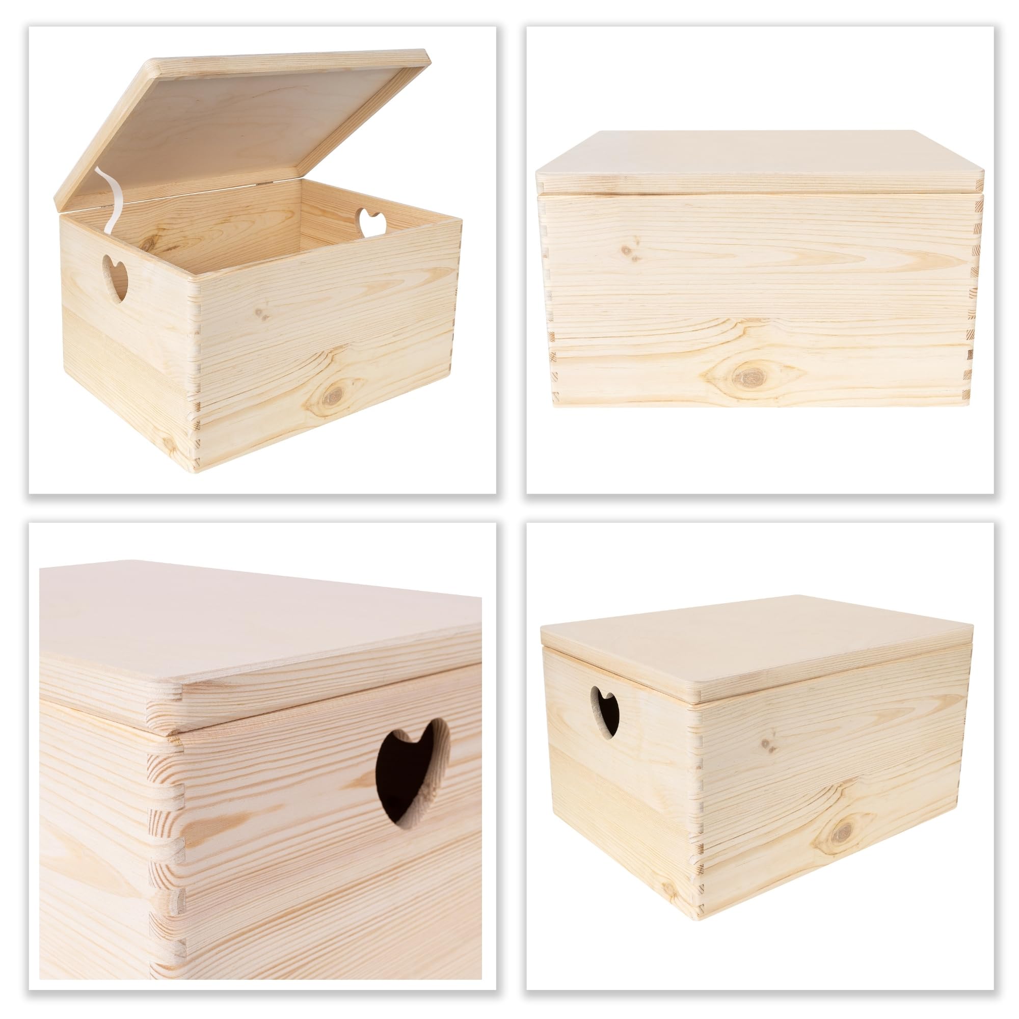 Creative Deco Holzkiste mit Deckel | 40x30x24 cm (+/-1cm) | Erinnerungsbox Baby Groß Holzbox Unlackiert Kasten | Herzförmigen Griffen | Für Dokumente Ostern Spielzeuge Werkzeuge ROH UNGESCHLIFFEN