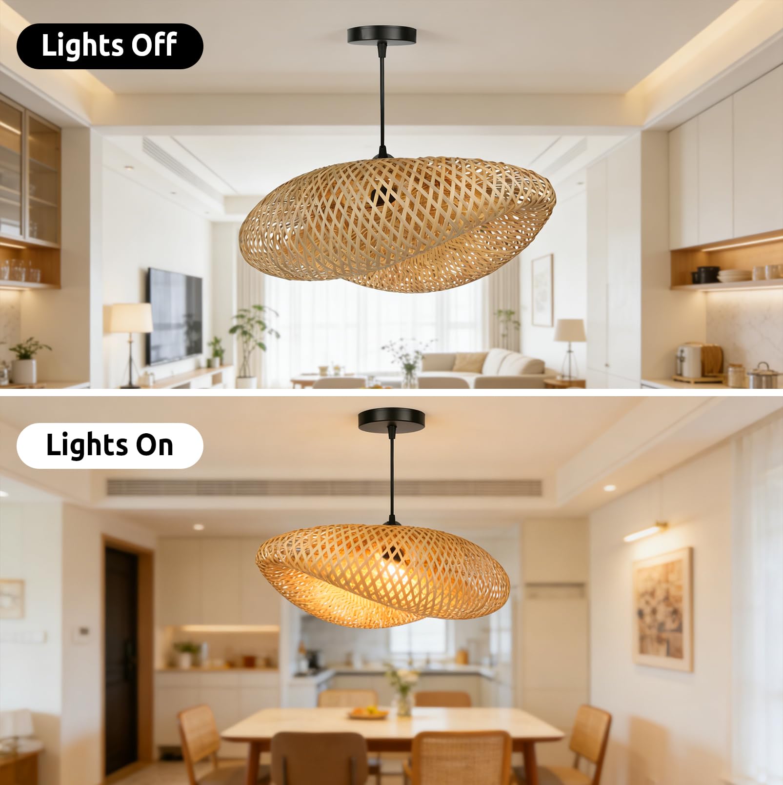 Lampa wisząca z bambusa, ręcznie wykonany abażur z rattanu z oprawką E27